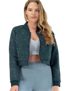 Balance Athletica Dark Green Floral-Print Bomber Jacket